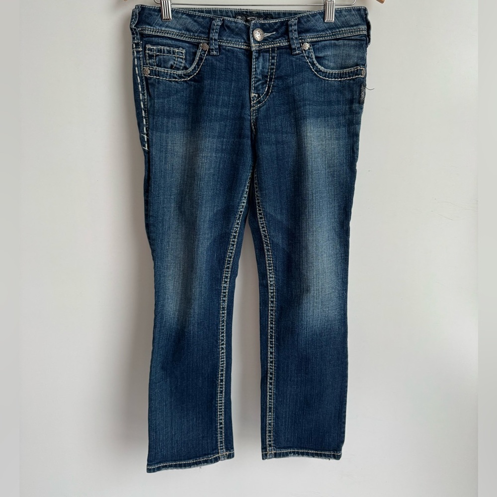 Silver Jean Co Suki Mid Rise‎ Capri Women Size 28 embellished y2k rhinestone